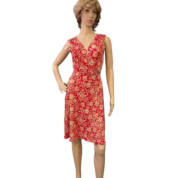 Soprano Red and Beige Floral Wrap Dress Womens Sz S - Picture 1 of 14
